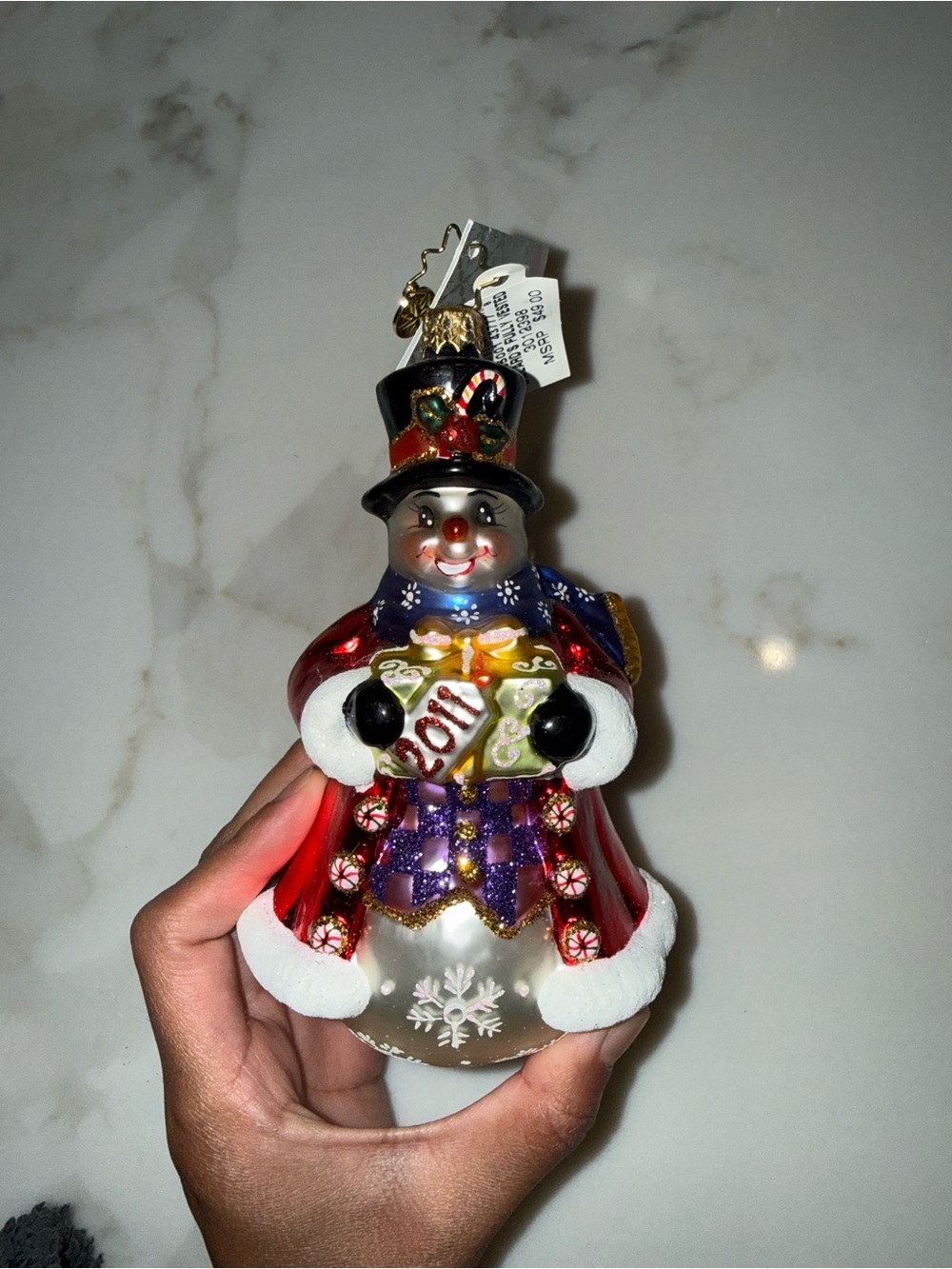 Vintage Christopher Radko 2011 fully vested snowman ornament